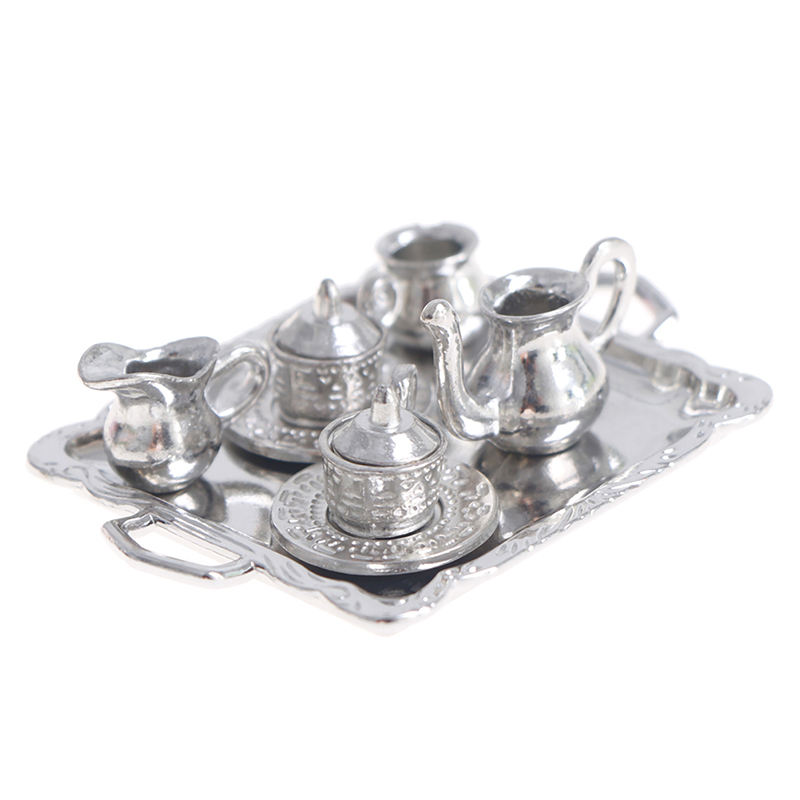 Coffee Tea Games - 10pcs/Set 1/12 Dollhouse Miniature Silver Metal
