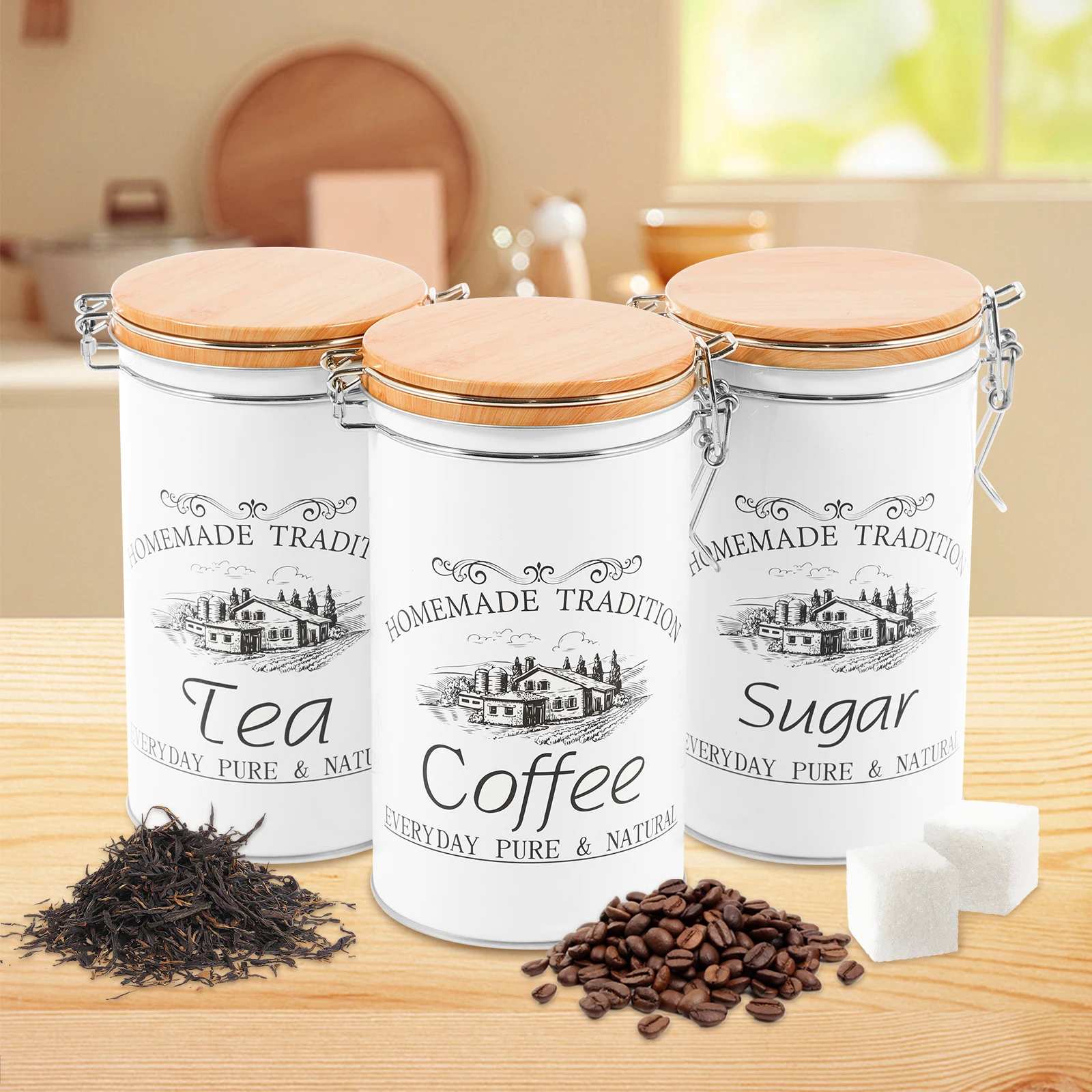 Coffee Tea And Sugar Canisters - 3Pcs/Set Tea Coffee Sugar Canisters Metal