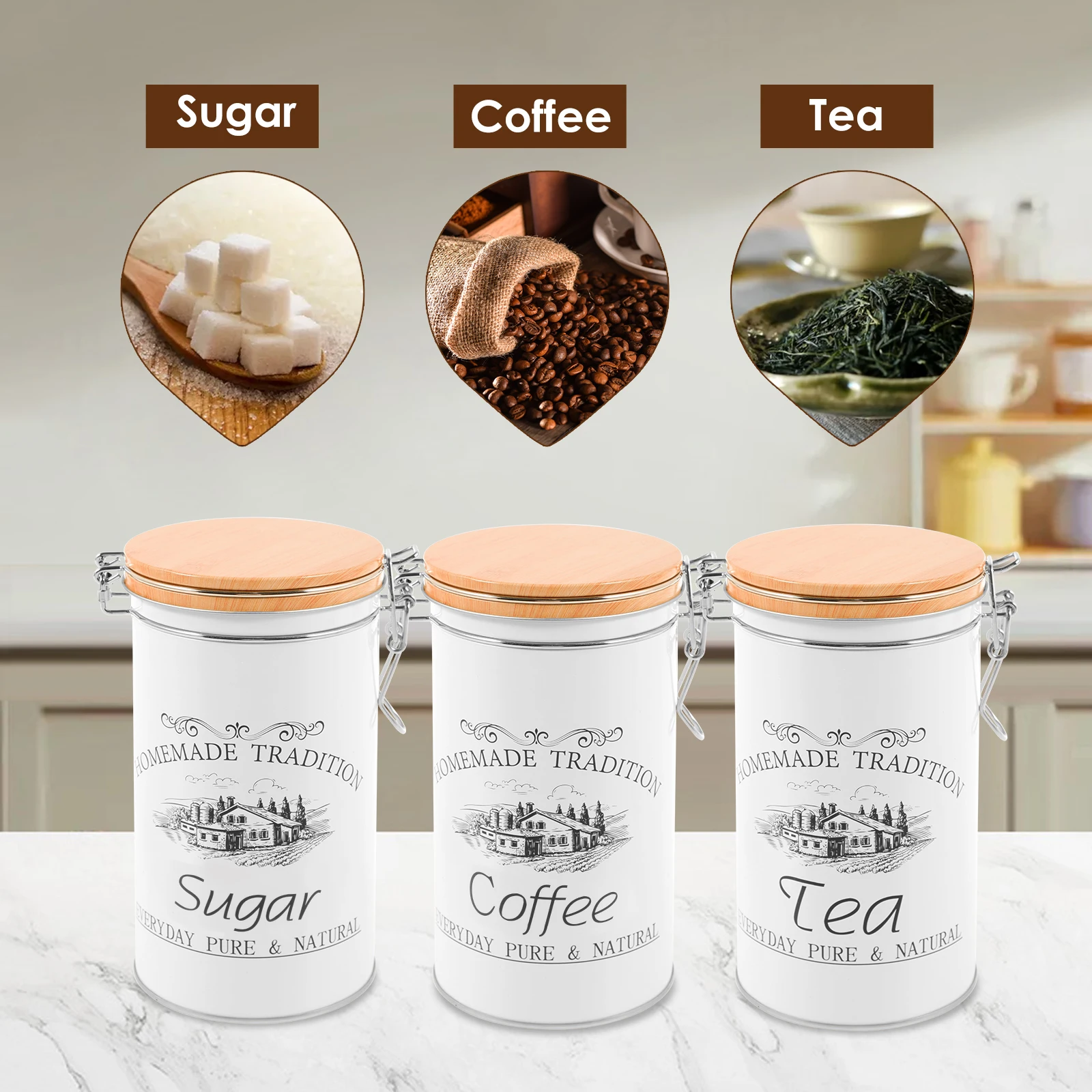 3Pcs/Set Tea Coffee Sugar Cani - огляд і ціна Coffee Tea And Sugar Canisters