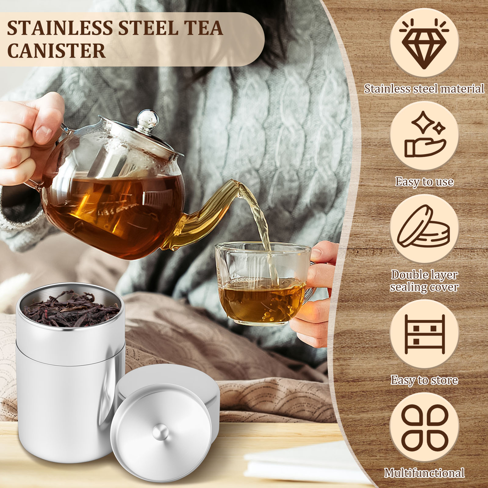 Stainless Steel Tea Leaf Tins  - огляд і ціна Coffee Tea And Sugar Canisters