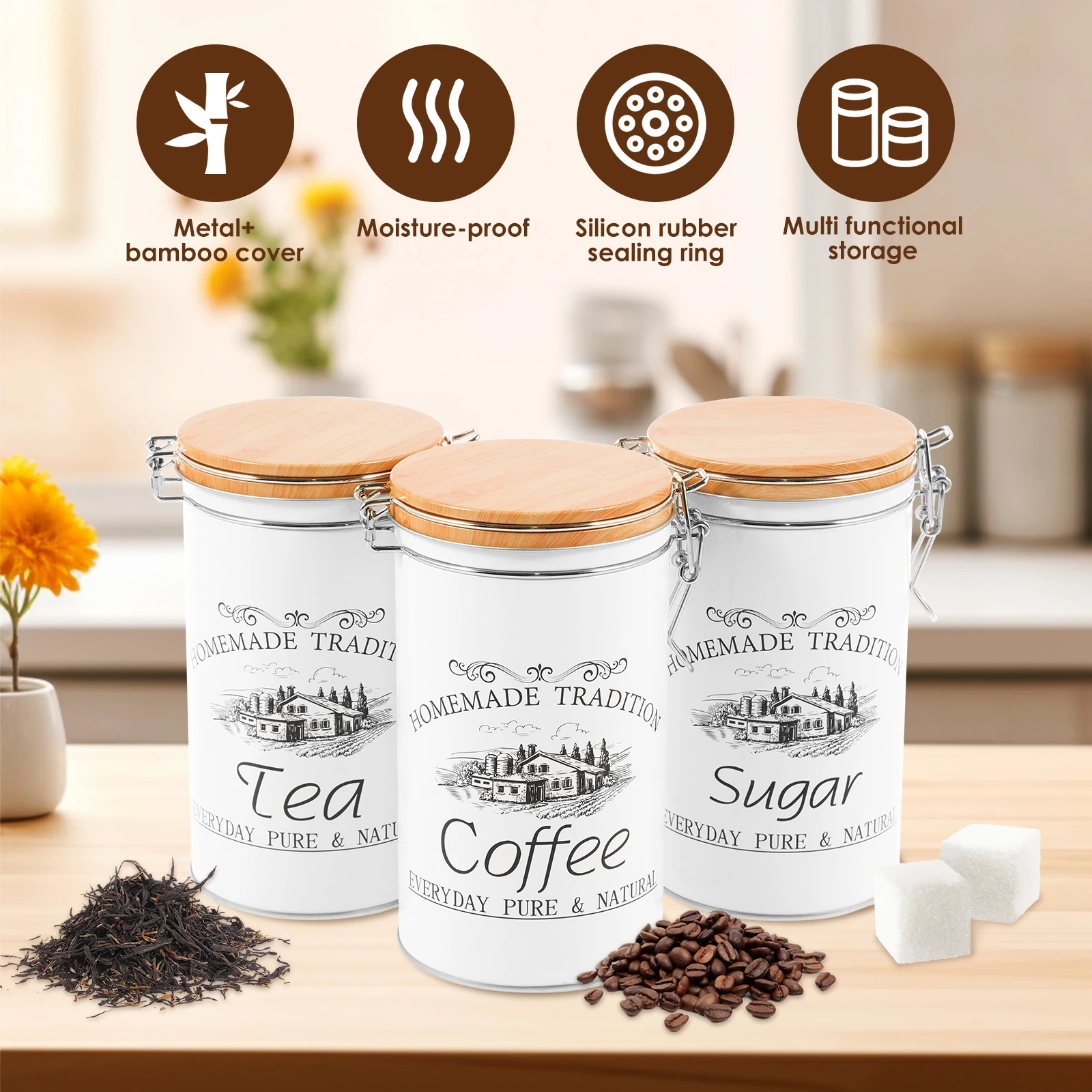 3Pcs/Set Tea Coffee Sugar Cani - огляд і ціна Coffee Tea And Sugar Canisters